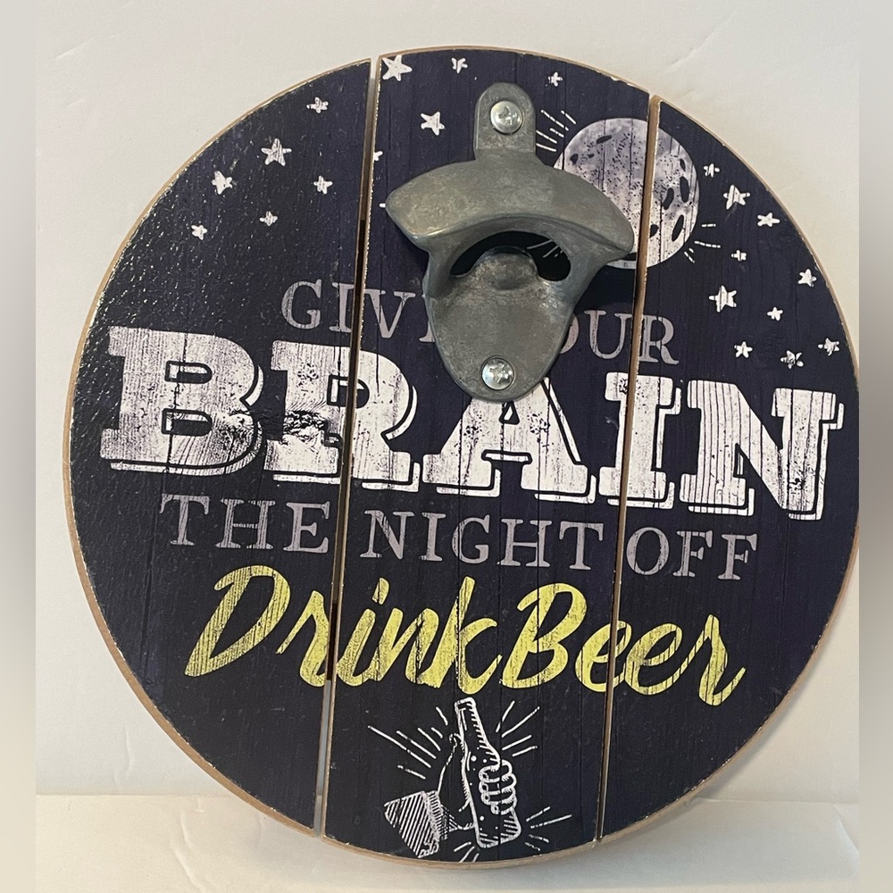 Man Cave style Beer Sign with Bottle Opener 8”x8” New